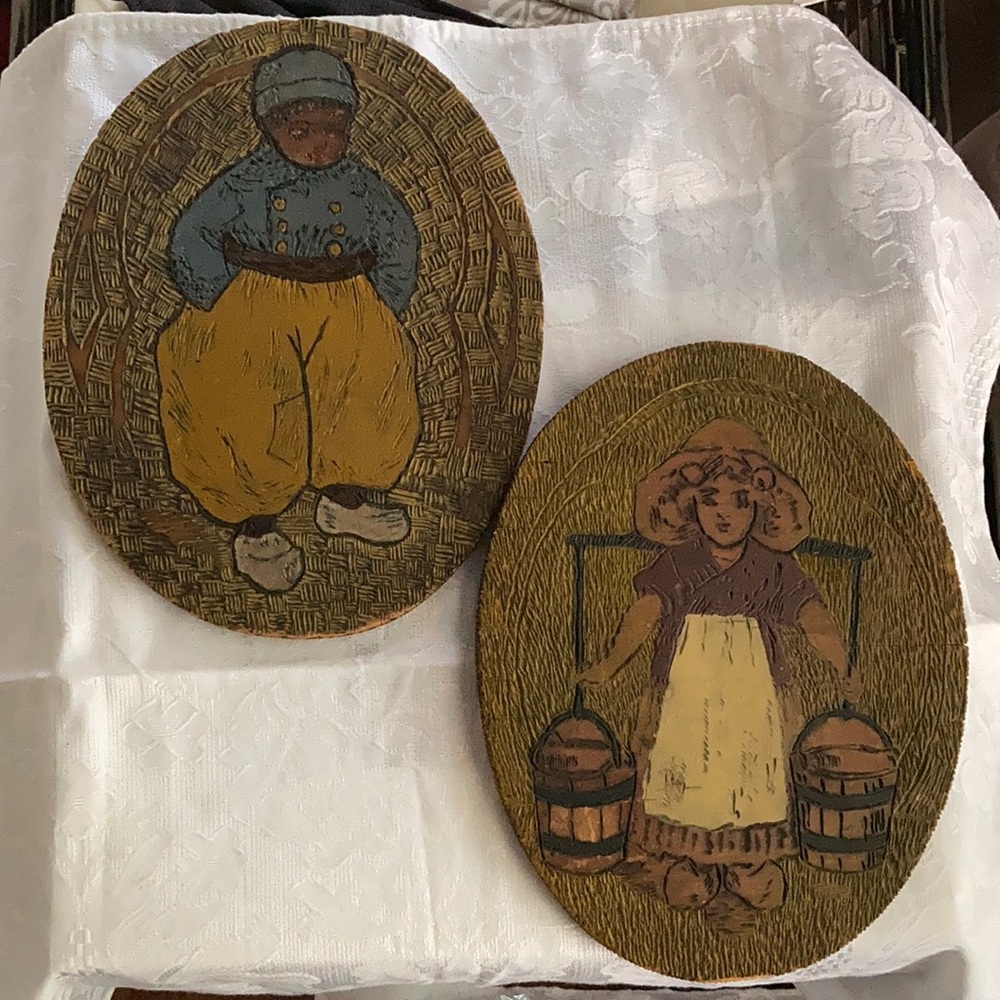 Vintage Flemish Wood Carved Wall Art - Set of 2